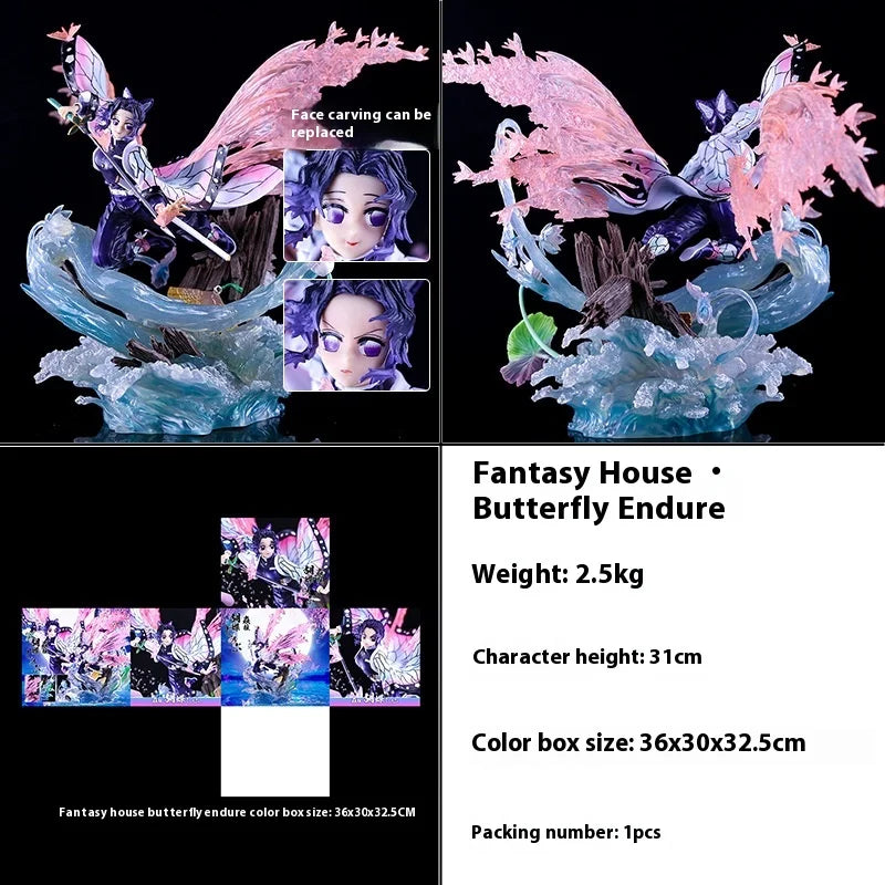 Demon Slayer Rengoku Kyoujurou Agatsuma Zenitsu Kochou Shinobu Multi Headed Carving Garage Kit Decorative Desktop Ornament Model