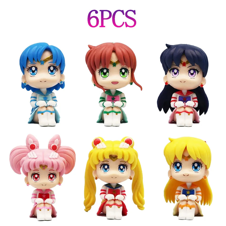 6 PCS/Set Pretty Guardian Sailor Moon 7cm Anime Figure Tsukino Usagi Chibiusa Hino Rei Kino Makoto Figurine Kids Toy