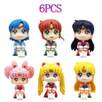 6 PCS/Set Pretty Guardian Sailor Moon 7cm Anime Figure Tsukino Usagi Chibiusa Hino Rei Kino Makoto Figurine Kids Toy