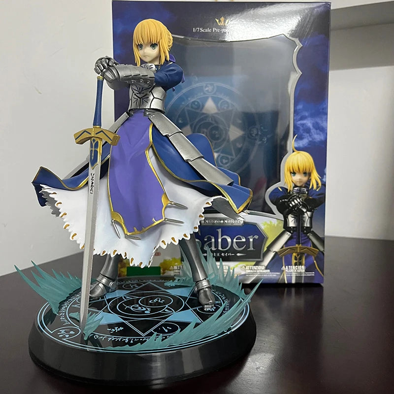 23CM Saber Anime Fate/Stay night Figure 121 Lily Figure Knight King Saber Caliburn Battle Scene Model PVC Gift For kids Decor