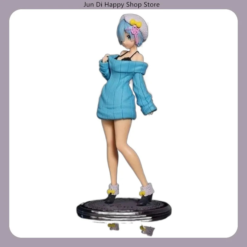 23cm Re:Zero Rem Figure Sweater Standing Cute Anime Model Desktop ornaments Can Be Collected Birthday Gift