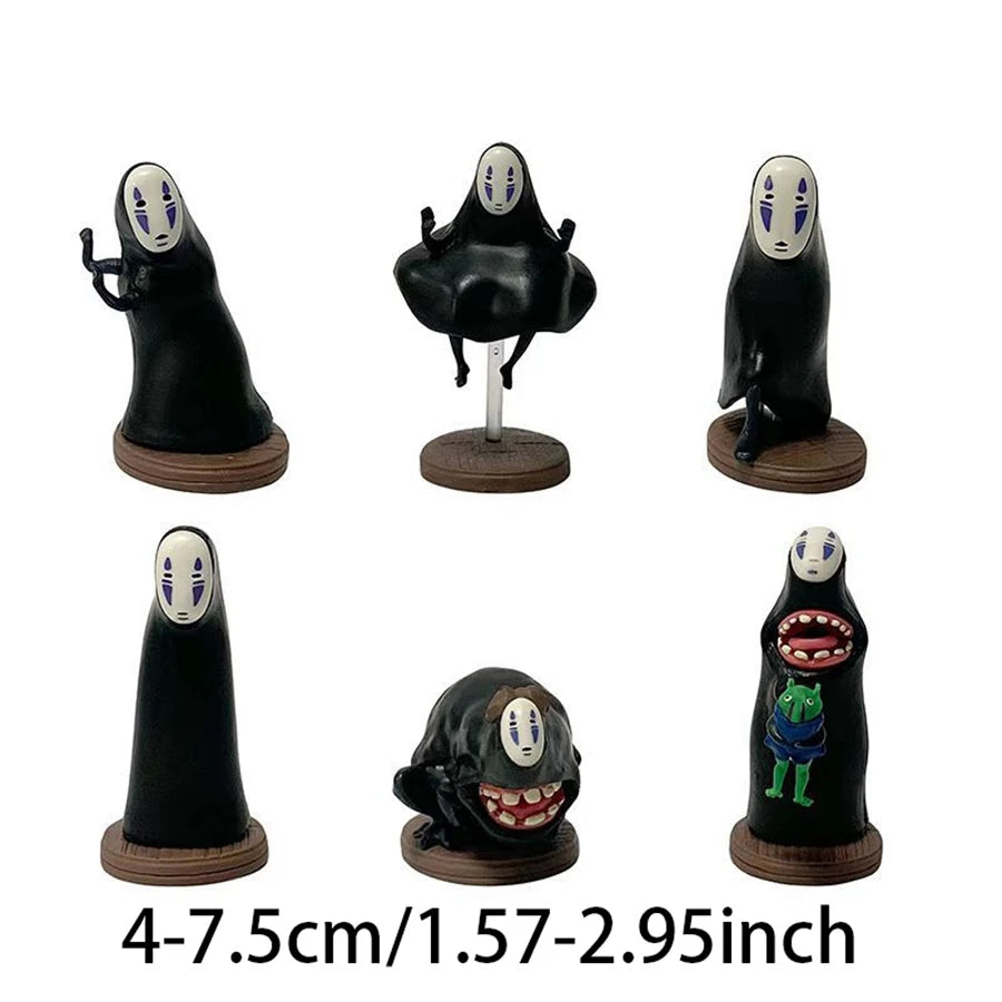 6PCS Spirited Away Anime Figure Q Version Kawaii No Face Man Action Figure Room Decorations PVC Adult Collection Model Doll Toys