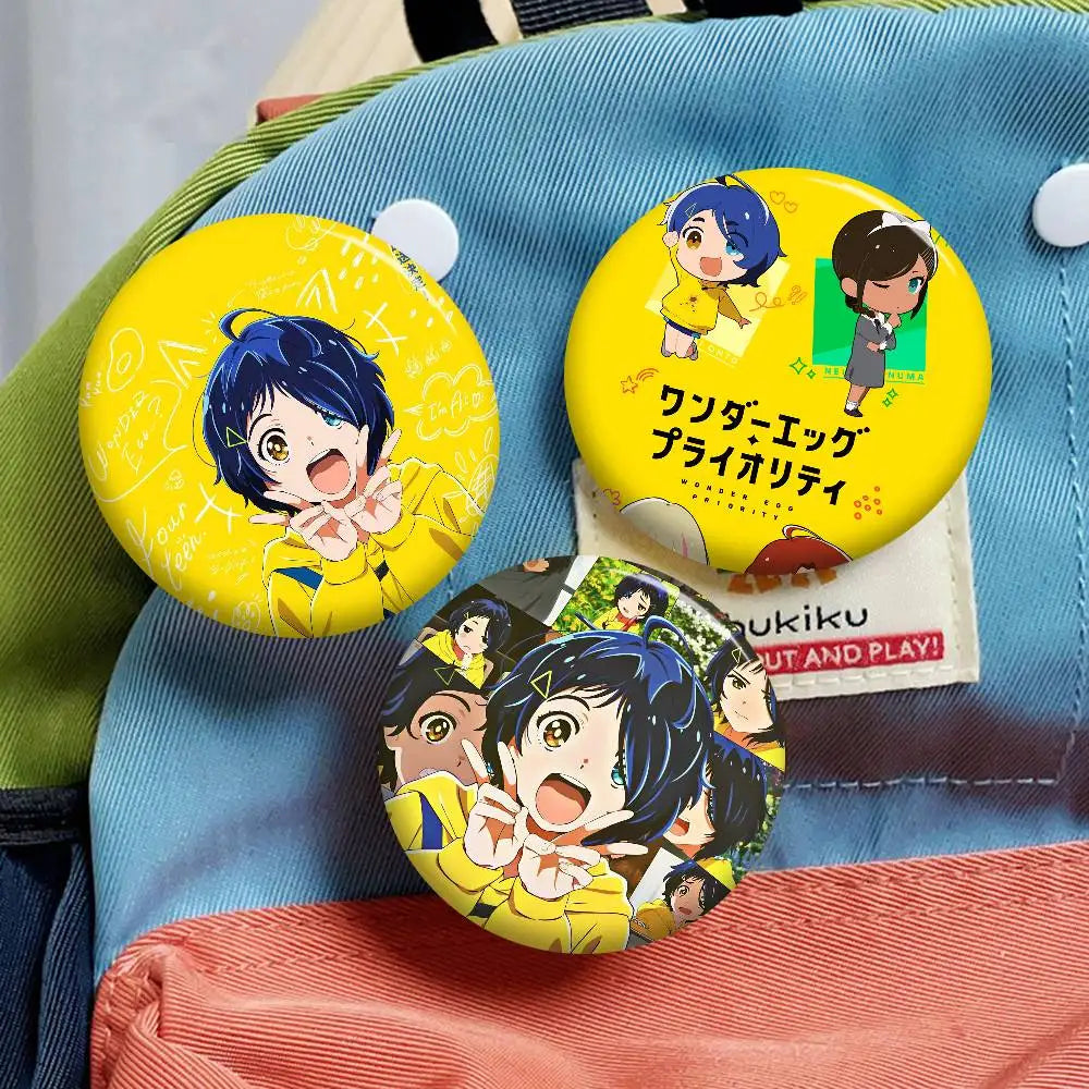 Wonder Egg Priority 58mm Cute Anime Figure Icon Badge Handmade Tinplate Brooch For Backpack Clothes Chest Ornament Gifts