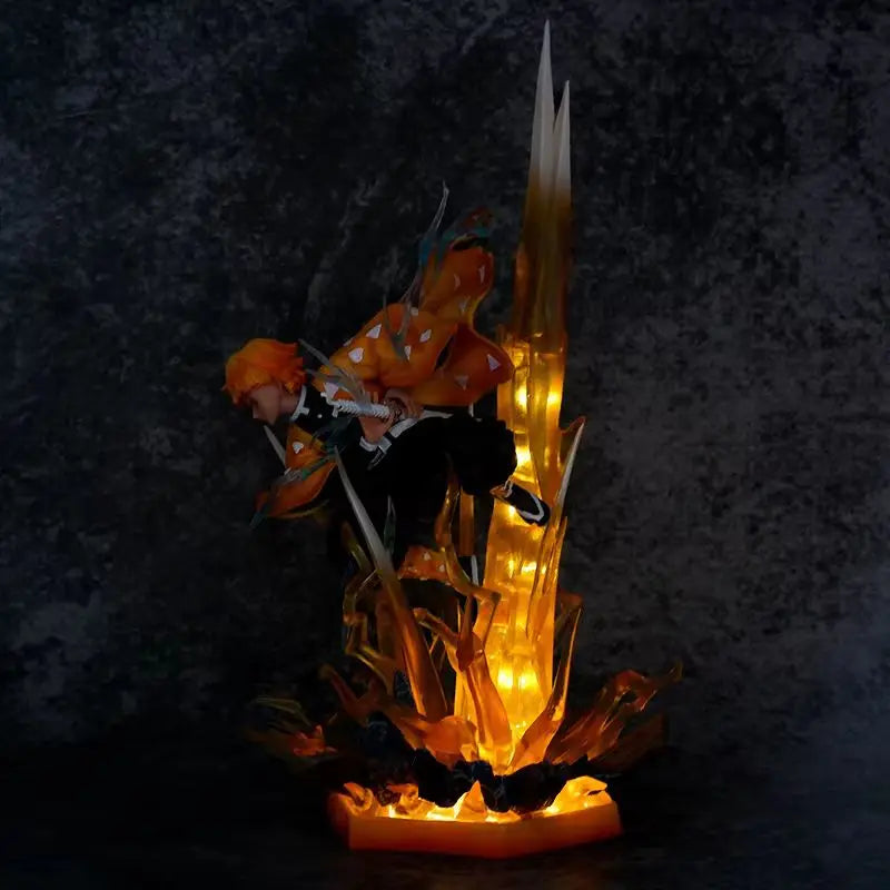 35CM Demon Slayer Figure Agatsuma Zenitsu Double Heads with LED Anime Statue PVC Action Figurine Decoration Model Toys Xmas Gift