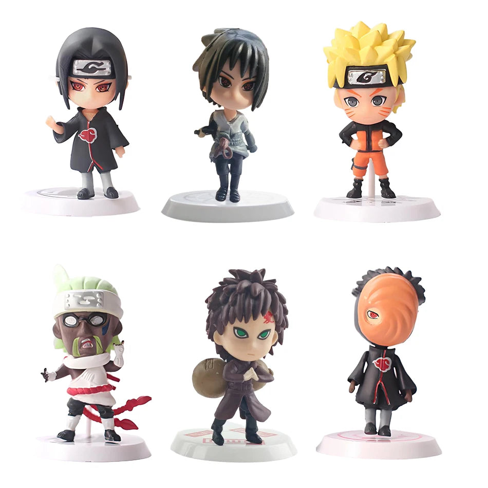 6 Pcs/Lot NARUTO Sasuke Gaara Uchiha Madara Figure 7-8cm 2 Style Personality Base Mini Figurines