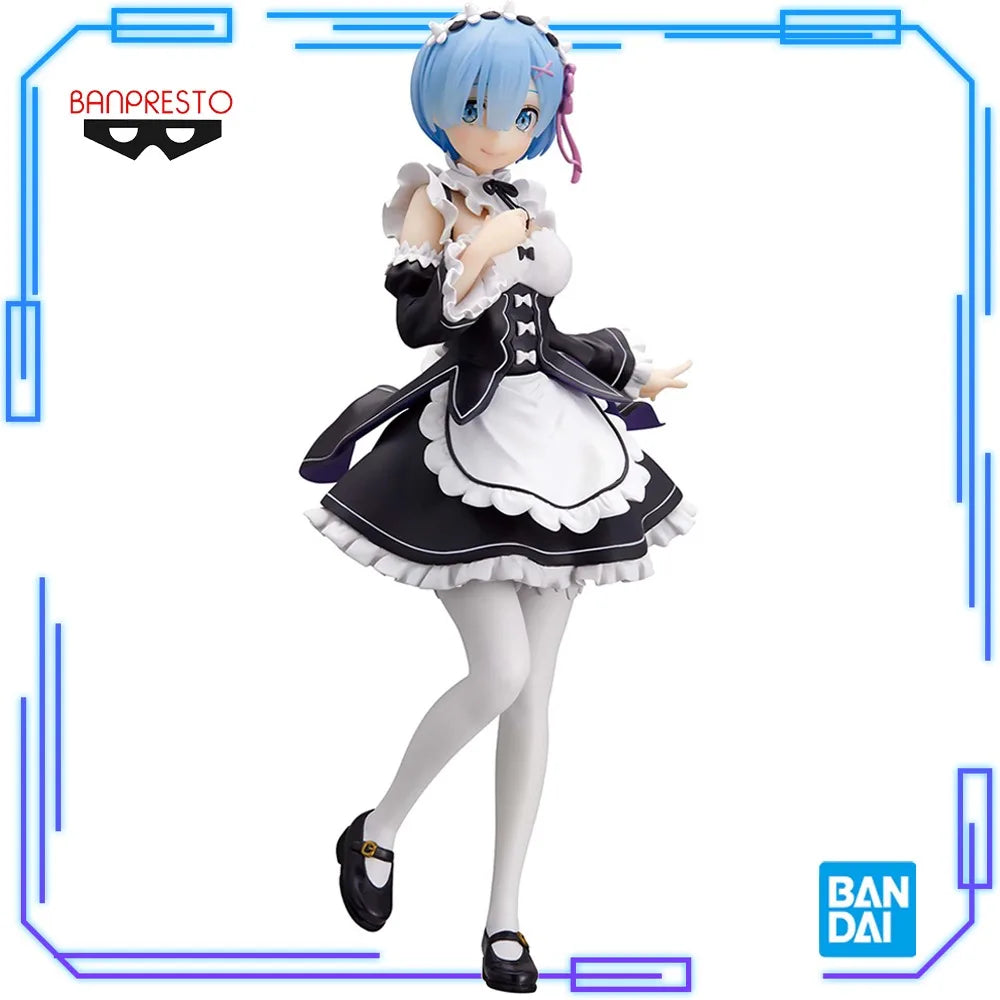 In Stock Bandai Original Genuine Banpresto Re: Life A Different World From Zero GLITTER&GLAMOURS Rem Maid 24cm Model Toy Figures