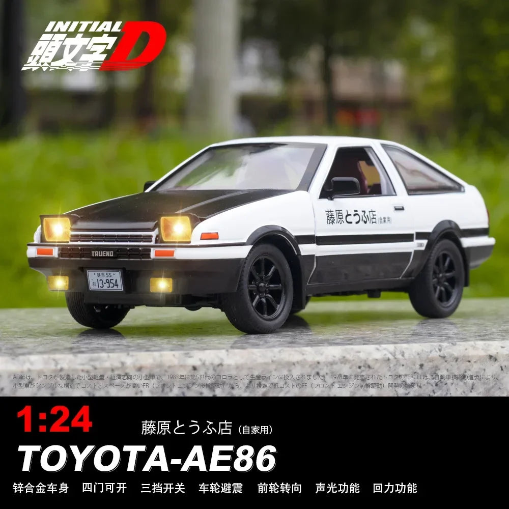 1:24 Initial D Toyota Trueno AE86 Alloy Diecast Car Model Sports Car Toys For Kids Adults Pull Back Vehicles Toy Cars Black Hood