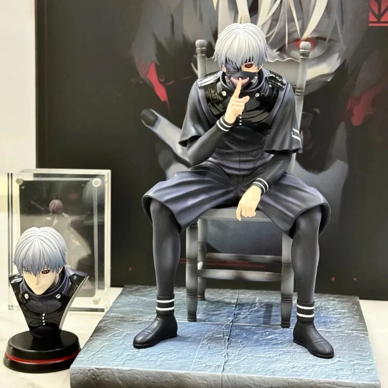 Tokyo Ghoul Ken Kaneki 20cm Sitting Figure Dual Head & Arm Replaceable Statue With Base PVC Anime Model Collectible Toy Boy Gift
