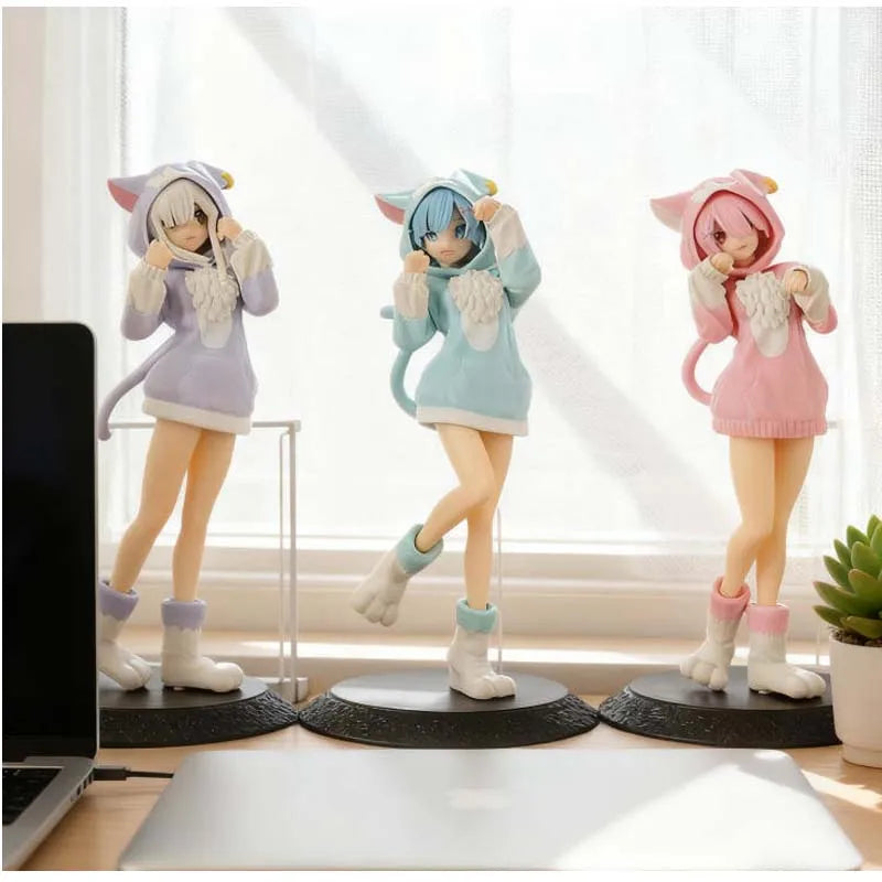 14CM Anime Re:Zero kara Hajimeru Isekai Seikatsu Rem Figure Model Ram Puck Starting Dresses PVC Emilia Collection Gift Toy