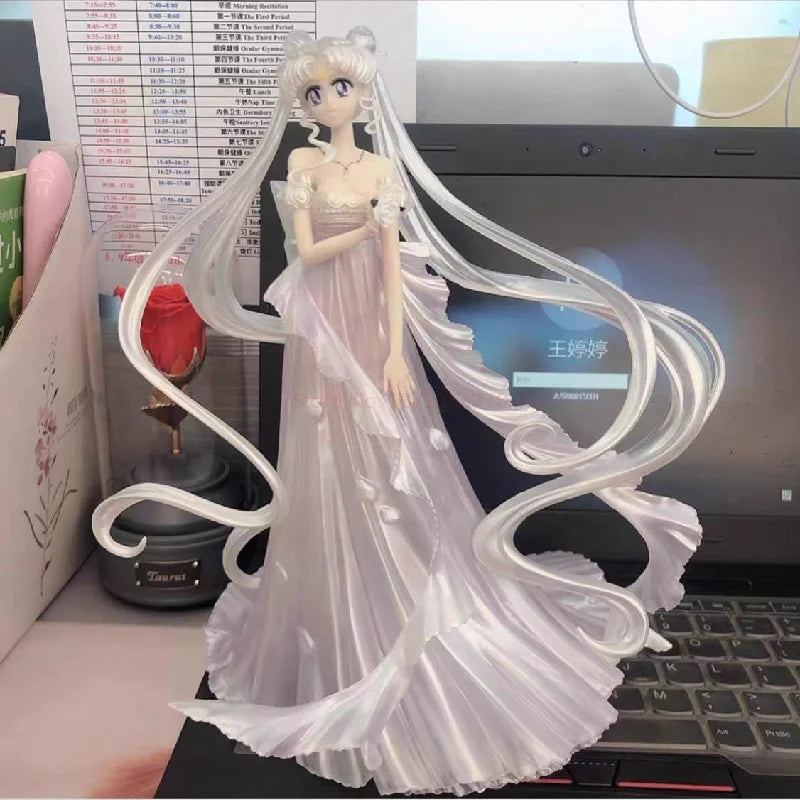 New 37cm Anime Sailor Moon Figure Tsukino Usagi Sailor Universe Scene Model Dolls Wedding Dress Gk Action Figurines Toys Gifts