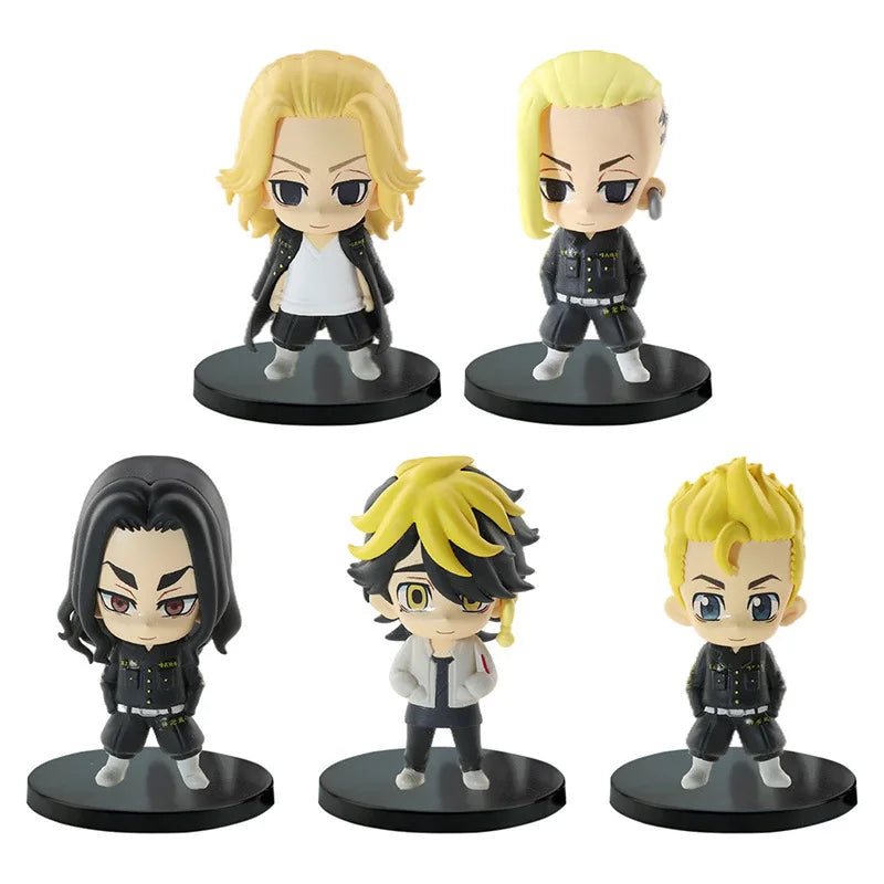 10CM 5Pcs/1 Set Anime Tokyo Revengers Figure Draken Manjiro Sano Cute Q Edition Toys PVC Children's Birthday Gift Collection