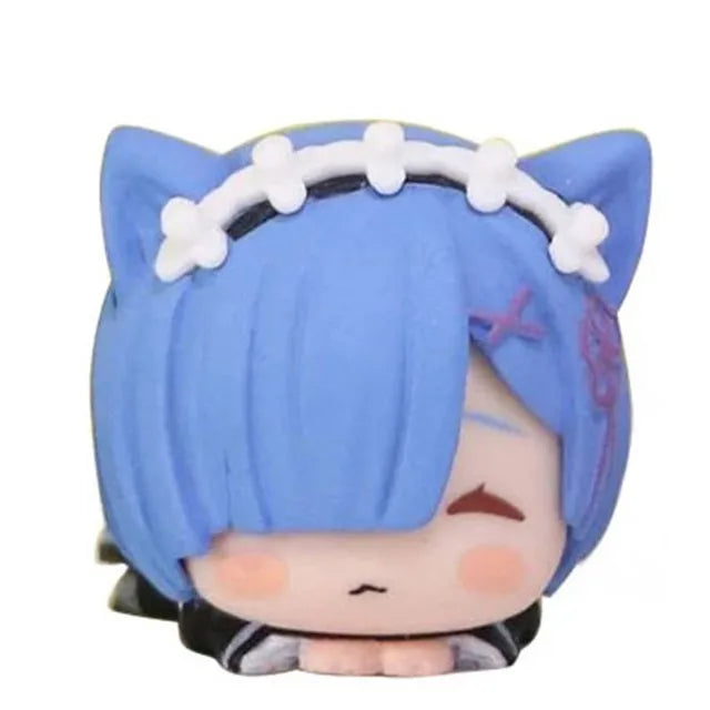 4CM Anime Figure RE: Zero-Starting Life in Another World Kawaii Rem Emilia Cute Cat Ears Lying Model Children's Toys PVC Doll