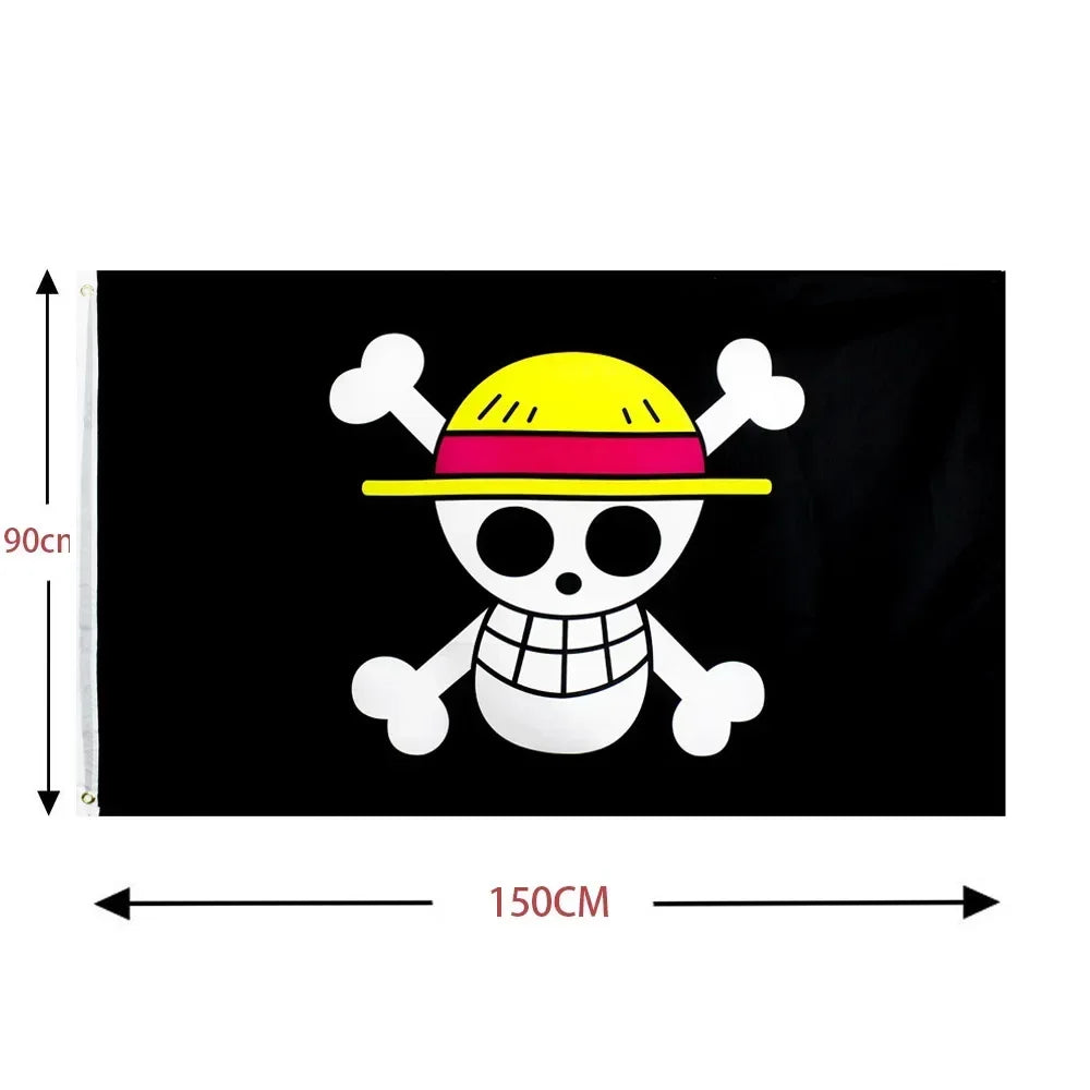 90x150cm One Piece Pirate Skull Flag Home Bedroom Wall Decor Banner Painting Luffy Straw Hat Pirates Flag Toys for Children Gift