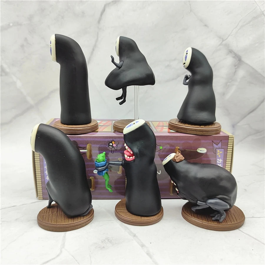 6PCS Spirited Away Anime Figure Q Version Kawaii No Face Man Action Figure Room Decorations PVC Adult Collection Model Doll Toys