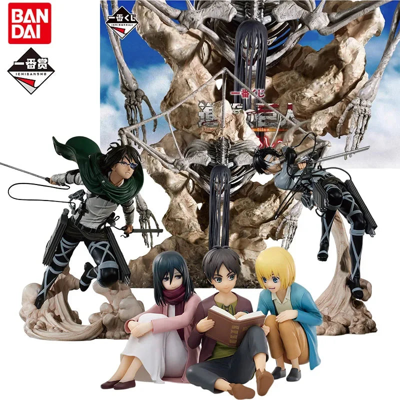 Genuine Bandai Ichiban Attack on Titan Anime Figure Eren Jaeger Levi Ackerman  Hanji Zoe Action Toys Kids Gift Collectible Model
