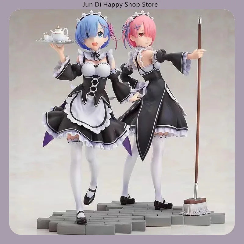 21cm Re:Zero Rem & Ram Maid Ver. Anime Figure - Twin Statue Set, Fans Collection, Desktop Decoration Ornament Toy