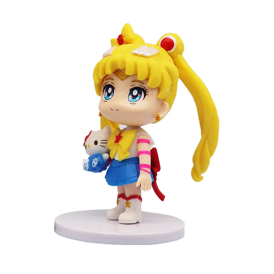 6 PCS/Set Pretty Guardian Sailor Moon 7cm Anime Figure Tsukino Usagi Chibiusa Hino Rei Kino Makoto Figurine Kids Toy