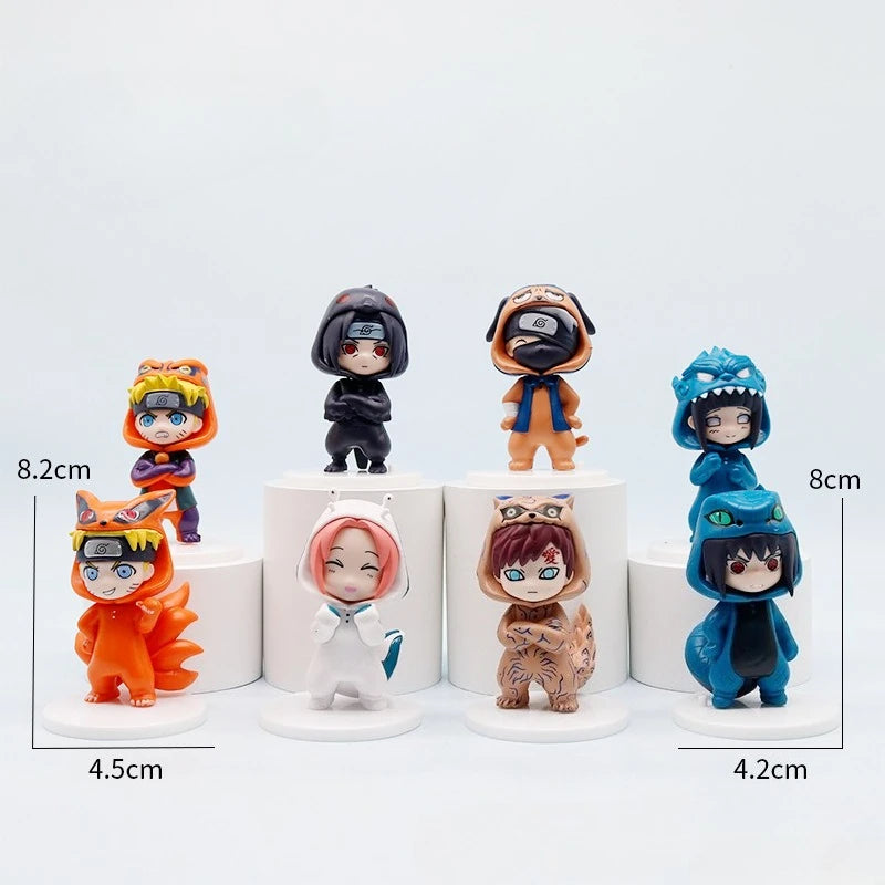 8Pcs/Set Anime NARUTO Action Figures Model Naruto Sasuke Kakashi 8cm Doll Costume Design PVC Collection Ornament Toys