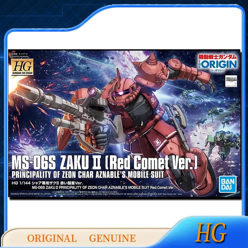 Bandai Original Genuine HG GUNDAM MS-06S ZAKU 2 Red Comet Ver. Anime Action Figures Toys for Kids Gift Assembly Model Ornaments