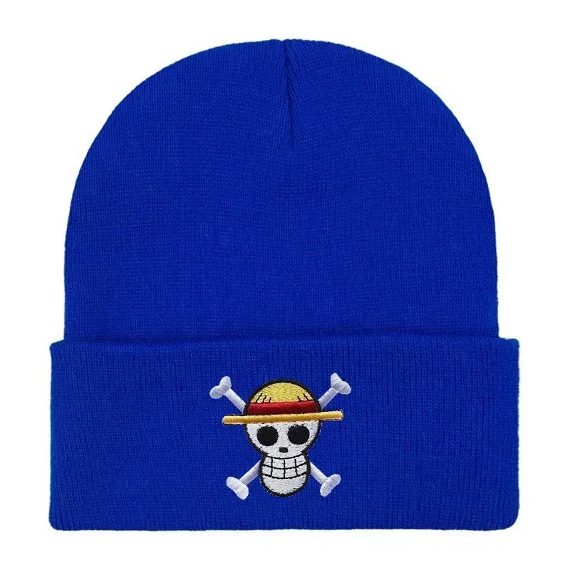 New ONE PIECE Beanies Women Autumn Winter Warm Hat Anime Luffy Cosplay Skull Embroidery Caps for Men Knitted Unisex Bonnet Gifts