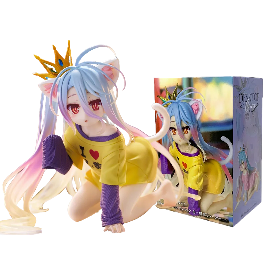 NO GAME NO LIFE 13cm White Action Figure Cat Ear T-shirt Ver. Figurine Collection Model Toy Kawaii Doll Desktop Decoration Gift