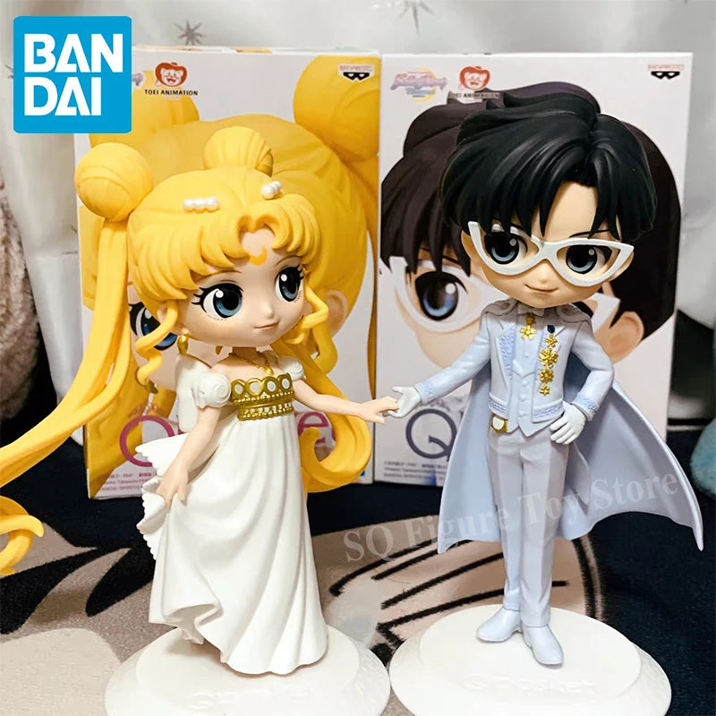 Original Bandai Qposket Sailor Moon Tsukino Usagi Chiba Mamoru Action Figure Wedding Dress Ver Figurine Pvc Statue Doll Toys