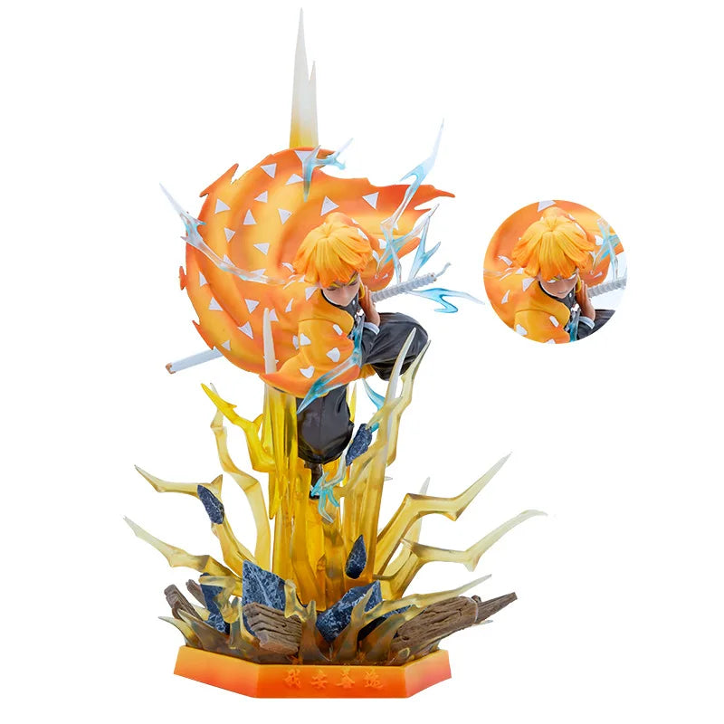 35CM Demon Slayer Figure Agatsuma Zenitsu Double Heads with LED Anime Statue PVC Action Figurine Decoration Model Toys Xmas Gift
