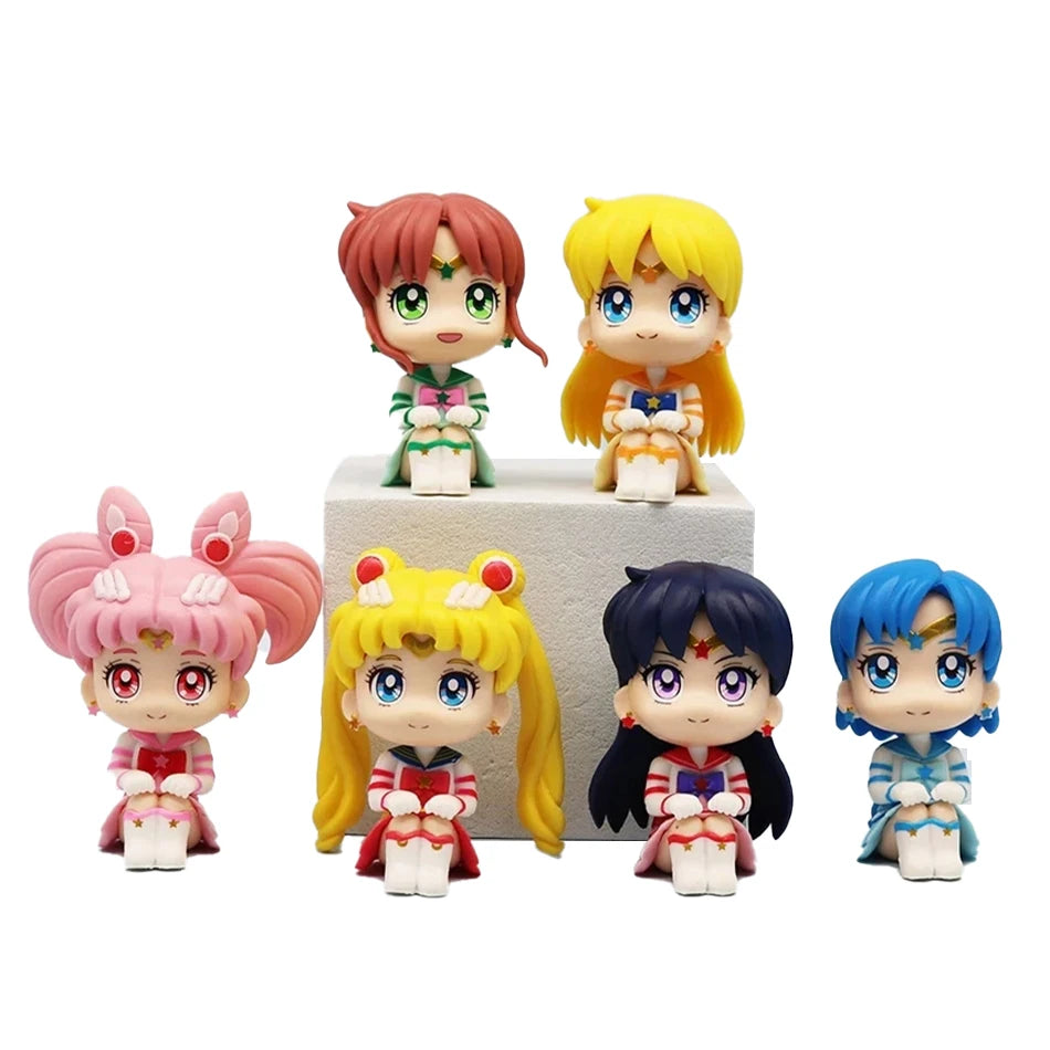 6 PCS/Set Pretty Guardian Sailor Moon 7cm Anime Figure Tsukino Usagi Chibiusa Hino Rei Kino Makoto Figurine Kids Toy
