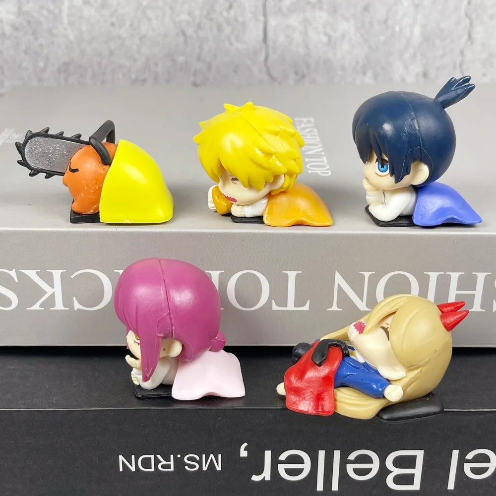 Cute Chainsaw Man House Decoration Sleeping Denji Makima Aki Figure Statues Anime Kawaii Power Figurine Pochita Desk Accessories