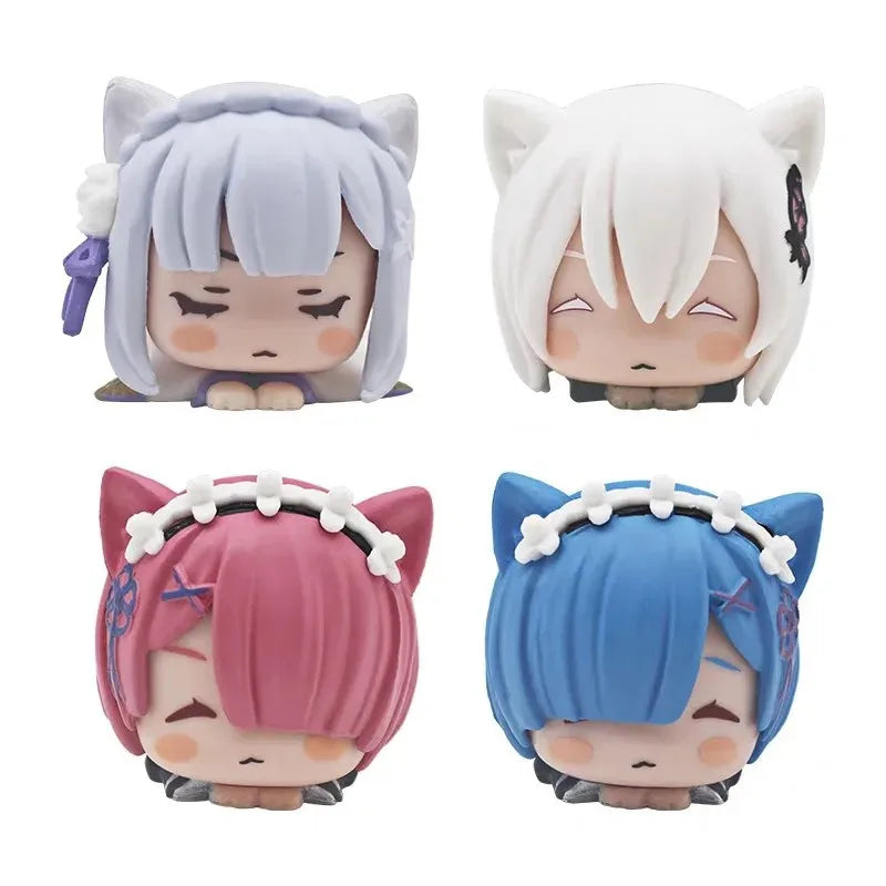 4CM Anime Figure RE: Zero-Starting Life in Another World Kawaii Rem Emilia Cute Cat Ears Lying Model Children's Toys PVC Doll