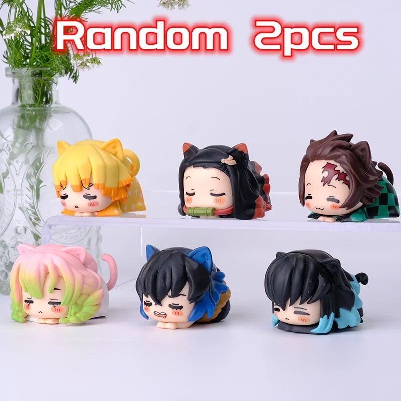 Demon Slayer Lying Down Statues Cartoon Tanjiro Nezuko Yuzuki Miho Figurines Kawaii Action Figures Home Decoration Anime Gifts