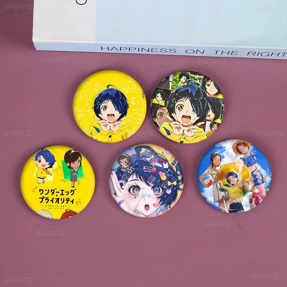 Wonder Egg Priority 58mm Cute Anime Figure Icon Badge Handmade Tinplate Brooch For Backpack Clothes Chest Ornament Gifts
