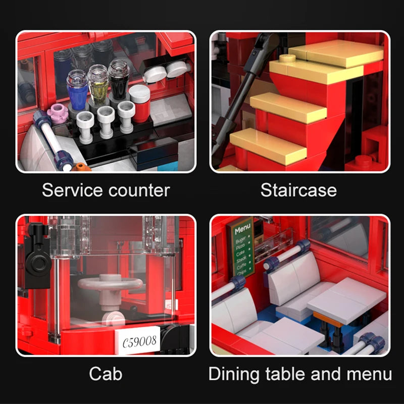 1770 Pcs Cada London Double Deck Bus Building Blocks Red Balloon Light Party City School Technical Car Bricks Toys for Kids Gift