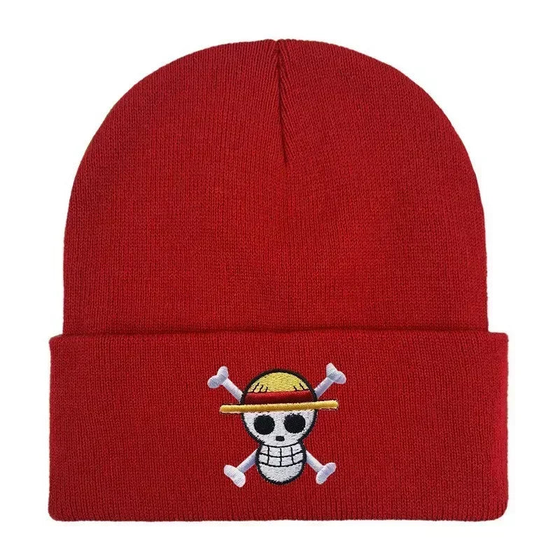 New ONE PIECE Beanies Women Autumn Winter Warm Hat Anime Luffy Cosplay Skull Embroidery Caps for Men Knitted Unisex Bonnet Gifts