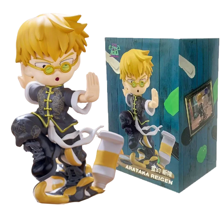 In Stock Original Mob Psycho 100 Anime Figures Gk Reigen Arataka Q Edition Kawaii Model Doll Desktop Ornaments Collectible Toy