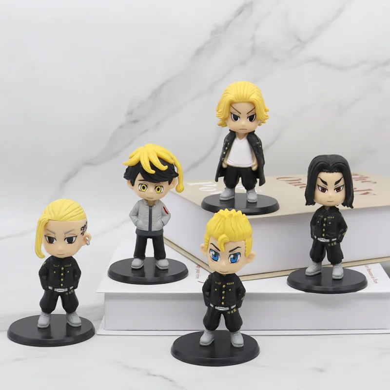 10CM 5Pcs/1 Set Anime Tokyo Revengers Figure Draken Manjiro Sano Cute Q Edition Toys PVC Children's Birthday Gift Collection