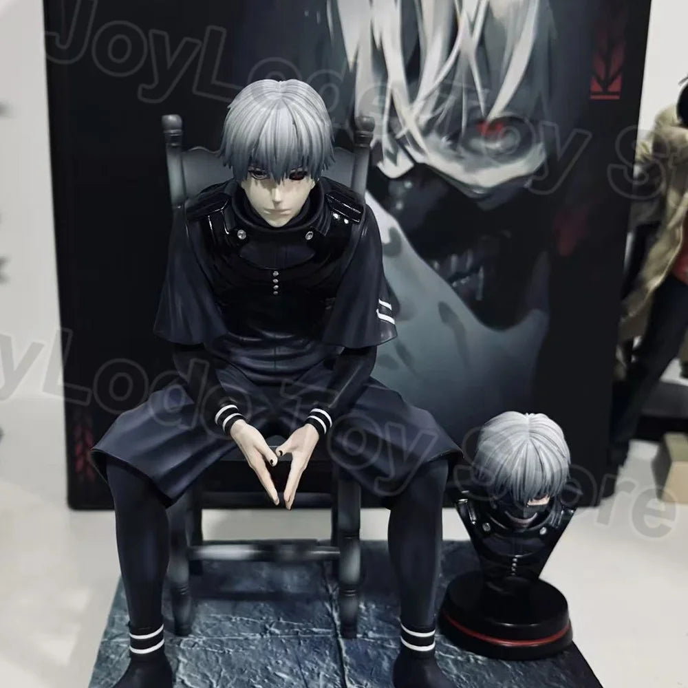In Stock 19CM Ghoul Anime Figure Kaneki Ken Figurine Sitting Posture 2 Heads Arms PVC Statue Decor Collection Model Gift Toys