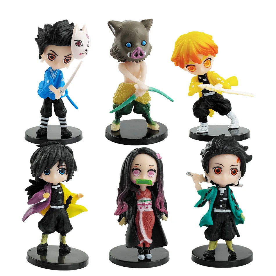 6pcs/12pcs/Sets Q Posket Figure Wholesale Demon Slayer Mini Figurine Kimetsu No Yaiba Small PVC Dolls Desktop Decoration